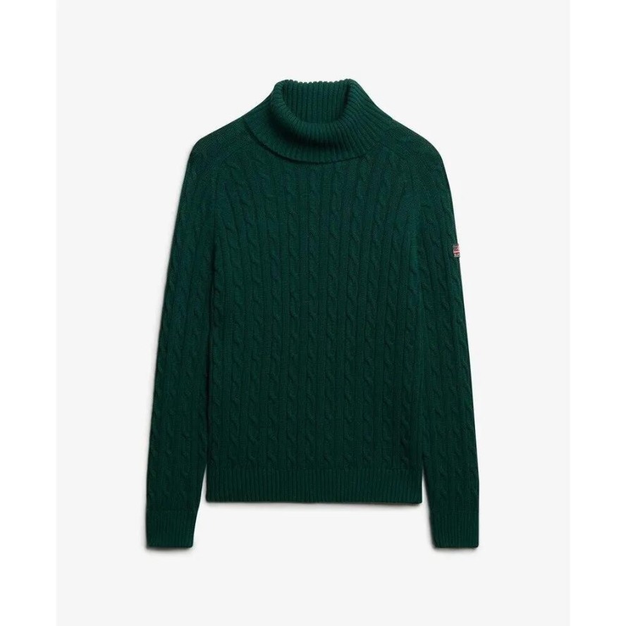 Sweter na plecionce z golfem damski Superdry