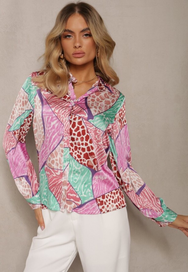 Fuksjowa Klasyczna Koszula z Kolorowym Abstrakcyjnym Printem Ripeata