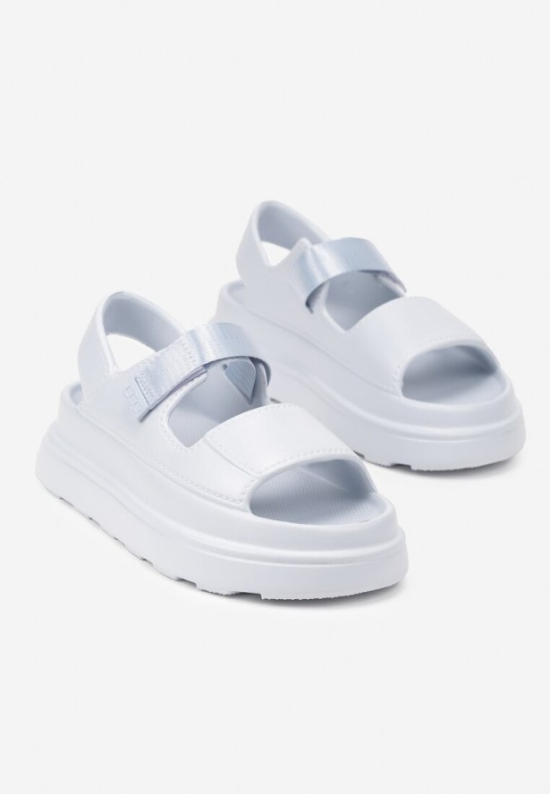 Niebieskie Sandały Chunky z Pianki na Platformie Zapinane na Rzep Oballia