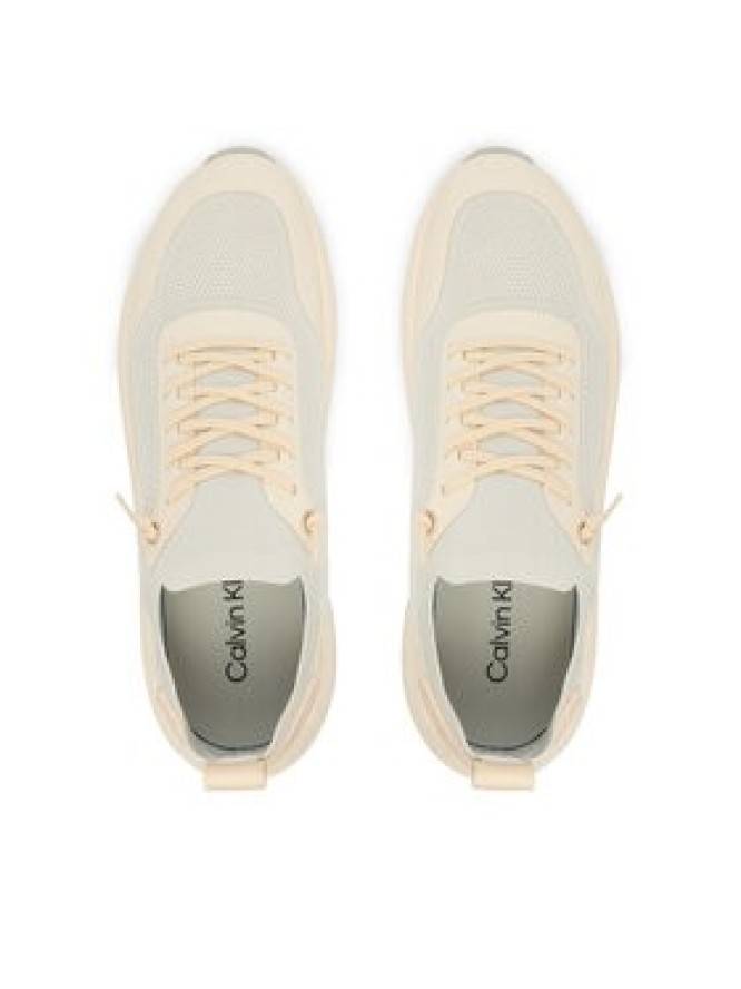 Calvin Klein Sneakersy Chunky Runner Lace Up Sock Knit YW0YW02033 Écru