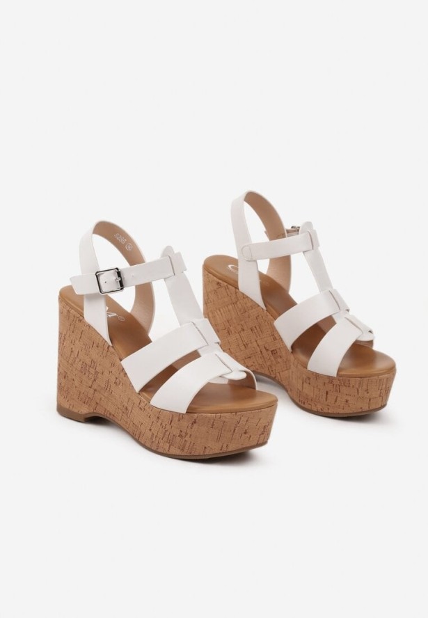 Białe Sandały Drewniaki na Koturnie w Stylu Boho Horria