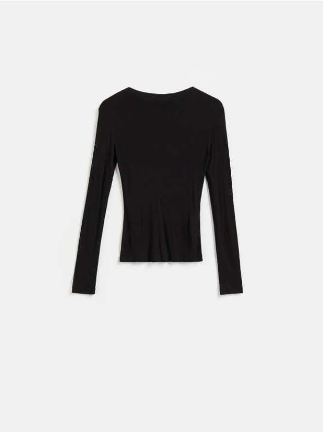 Longsleeve z dodatkiem wełny - czarny