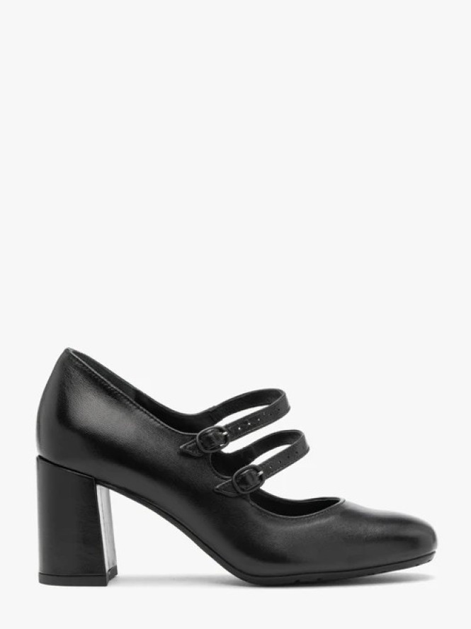 Czarne czółenka damskie z dekoracyjnymi paskami