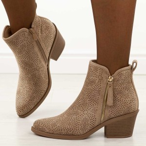 Beżowe wiosenne botki damskie, kowbojki S.Barski 52-538