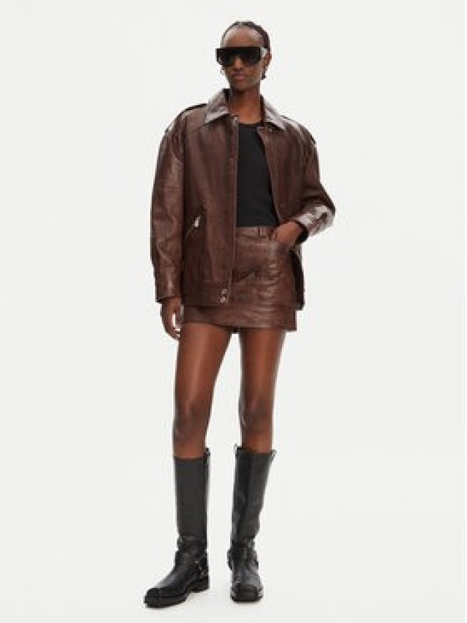 PINKO Spódnica skórzana Geordie 104957 A2I1 Brązowy Slim Fit