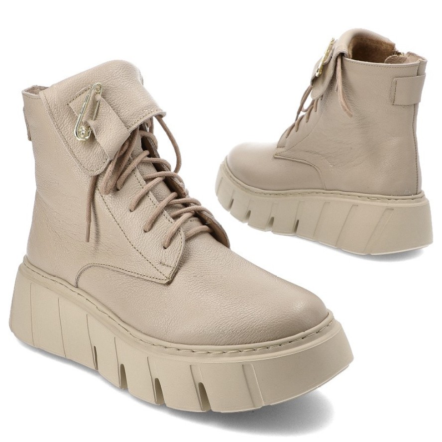 Beżowe Botki Armodo Modne Obuwie Damskie