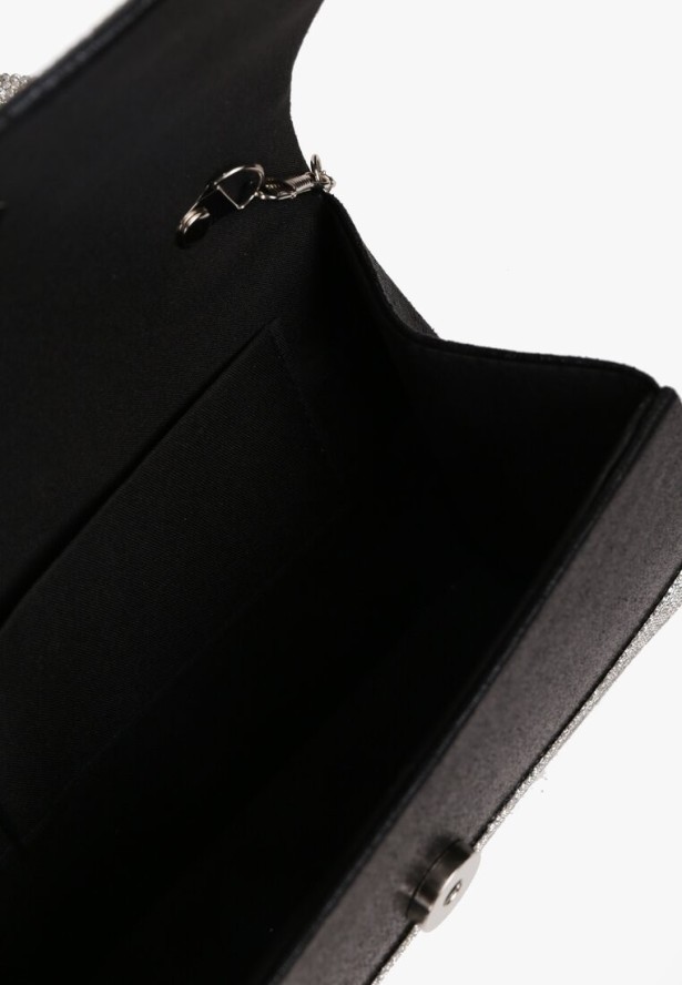 Czarna Torebka Koktajlowa z Rączką Wysadzana Cyrkoniami z Łańcuszkiem Halorea