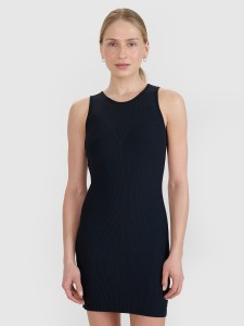 4F Sukienka mini z prążkowanej dzianiny damska - czarna S