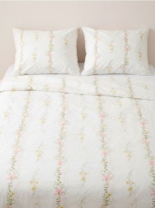 Komplet bawełnianej pościeli z motywem kwiatowym - kremowy