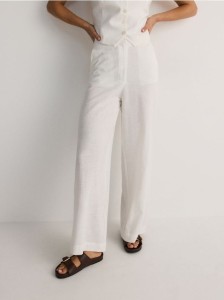Luźne spodnie z lnem - biały