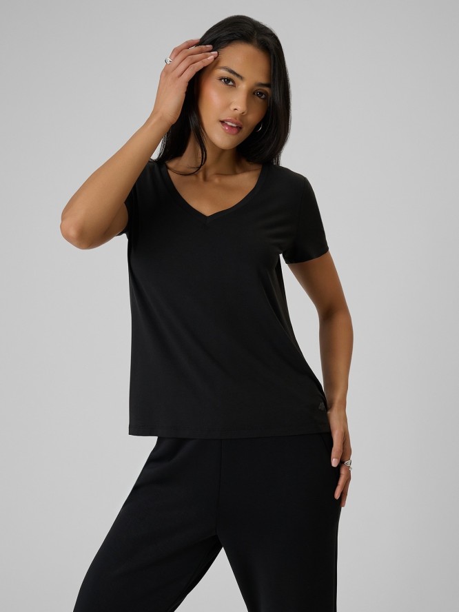 4F T-shirt regular z modalem damski - czarny M