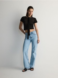 Meshowa bluzka z szalem - czarny