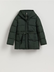 Pikowana kurtka z wiązaniem - zielony
