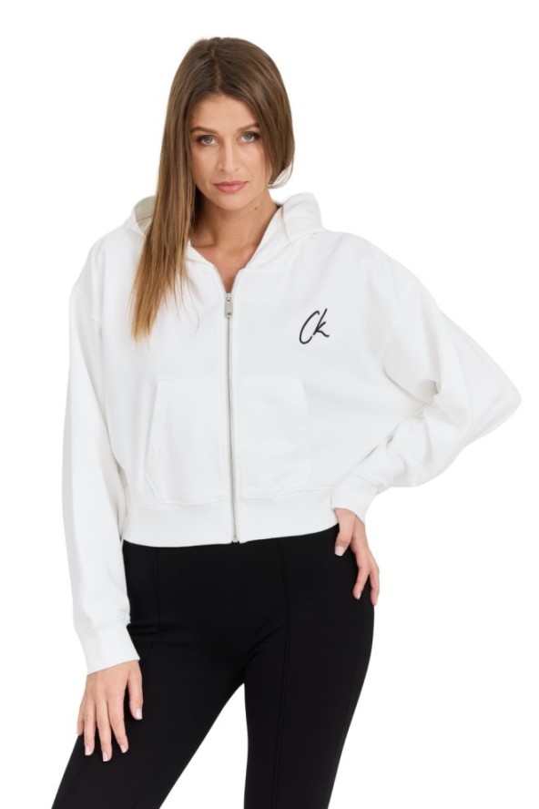 CALVIN KLEIN Biała damska rozpinana bluza z kapturem, Rozmiar M