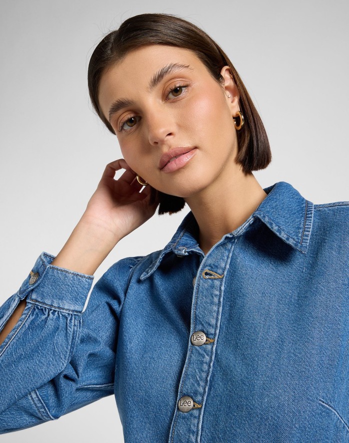 DAMSKA SUKIENKA JEANSOWA LEE LONG SLEEVE DRESS FINE BLUE 112370996