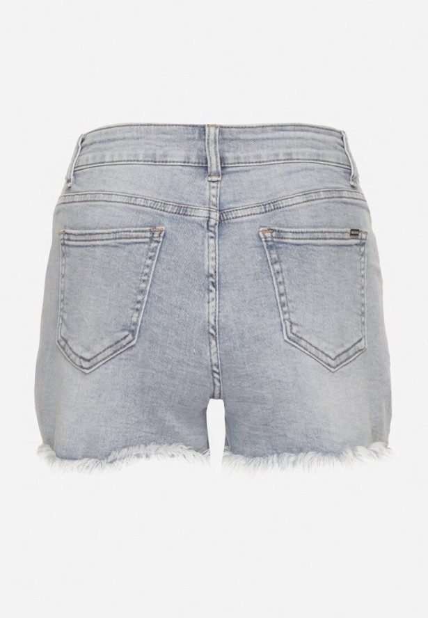 Jasnoniebieskie Szorty Jeansowe z Ozdobnymi Przetarciami Tenafela
