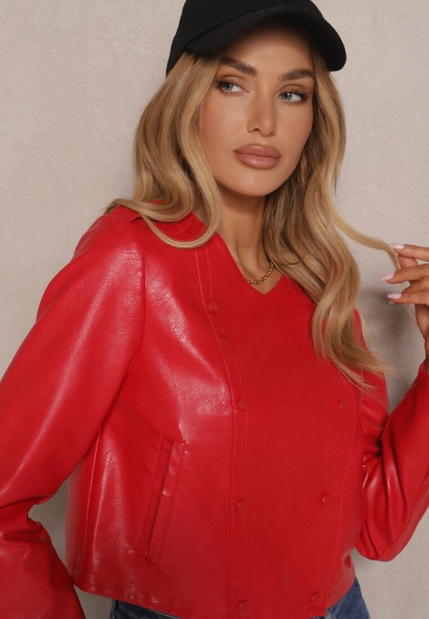 Czerwona Kurtka w Stylu Ramoneski z Guzikami Sesiloria