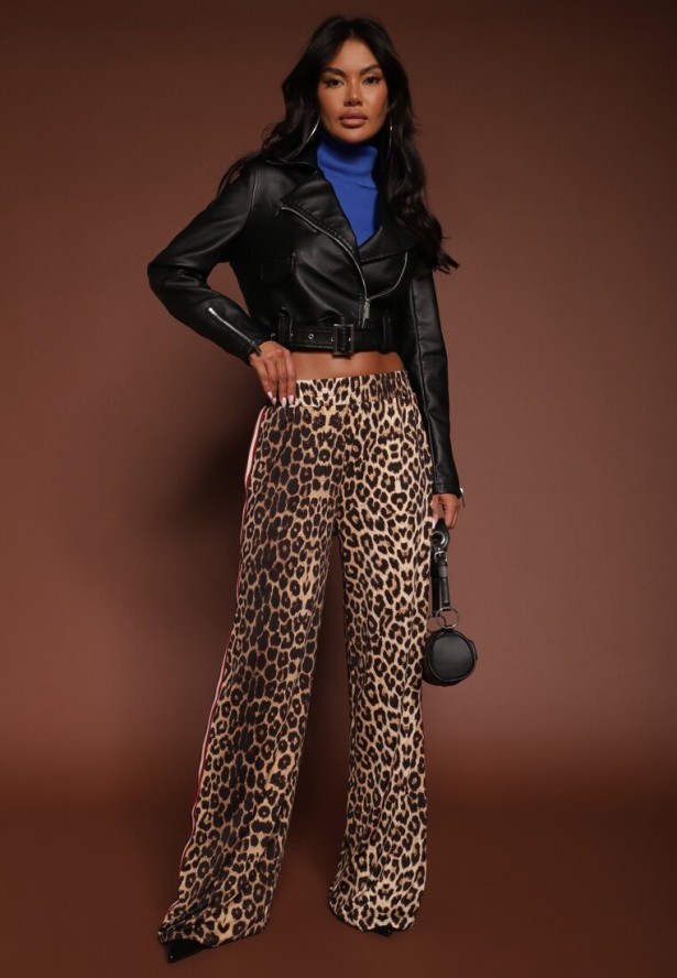 Brązowe Spodnie z Wiskozą High Waist o Szerokim Kroju z Lampasami Elosina