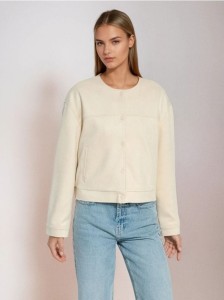 Kurtka bomber z imitacji zamszu - kremowy