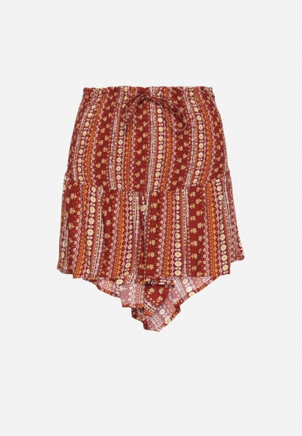 Czerwone Bawełniane Szorty z Wysokim Stanem i Geometrycznym Wzorem Velsedi