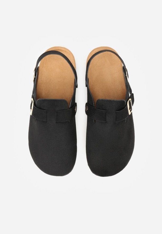 Czarne Sandały Typu Chodaki z Klamrami Silvermore