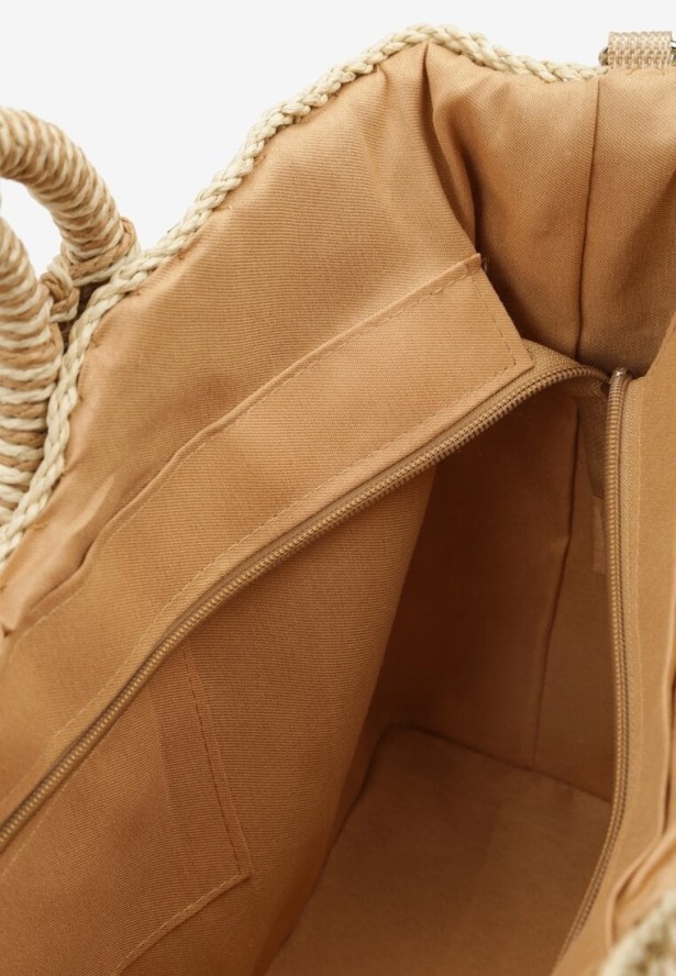 Beżowa Pleciona Torebka z Rączkami i Paskiem na Ramię Asax