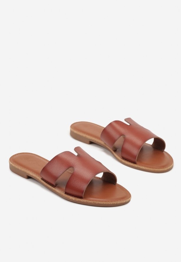 Brązowe Klapki z Geometryczną Cholewką Antellis