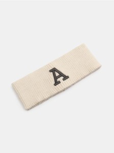 Prążkowana opaska na głowę z haftem - kremowy