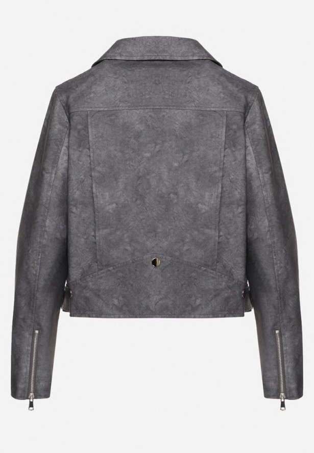 Szara Kurtka Ramoneska z Kieszeniami i Paskiem z Klamrą Polvila