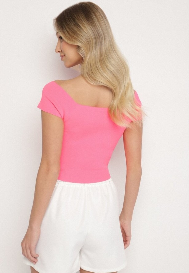 Różowa Bluzka z Dekoltem Typu Łódka Siletta