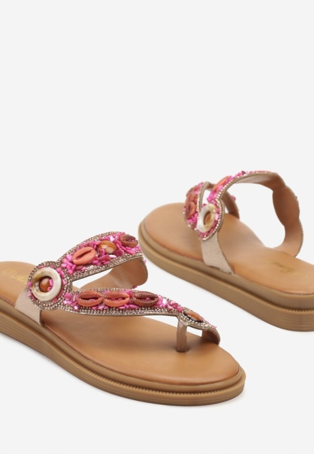 Różowe Japonki Zdobione Cyrkoniami i Aplikacjami z Muszelkami Reionelle