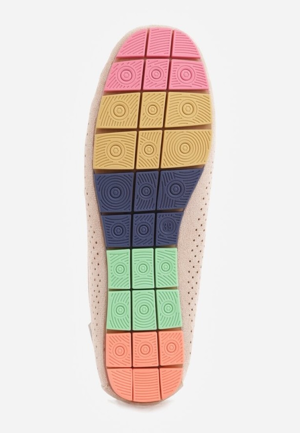 Beżowe Ażurowe Mokasyny ze Skórzaną Wkładką Ozdobione Przeszyciami Sylilise