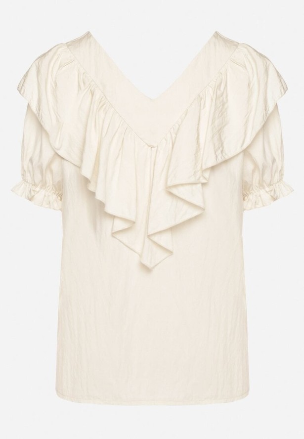 Beżowa Bluzka z Wiskozą i Falbankami Fadevia