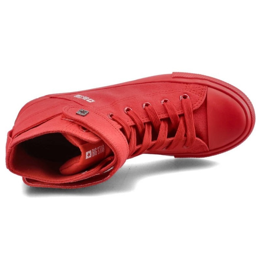 Trampki damskie Big Star, materiałowa sznurowana cholewka na klasycznym płaskim gumowym spodzie, czerwone, FF274580