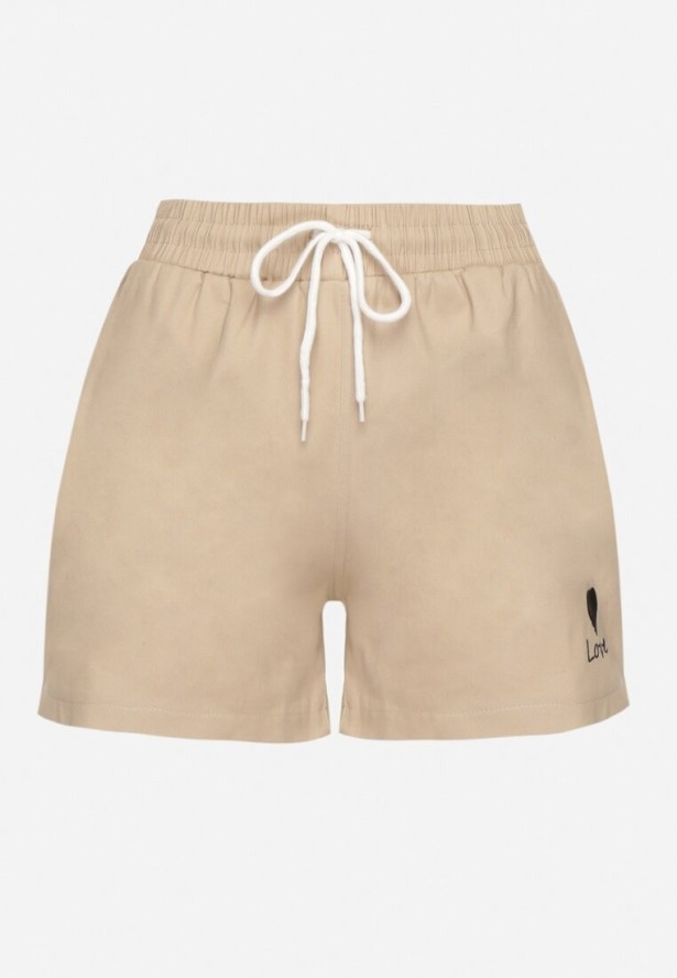 Beżowe Dresowe Szorty o Prostym Kroju z Wiązaniem i Kieszeniami Foladea