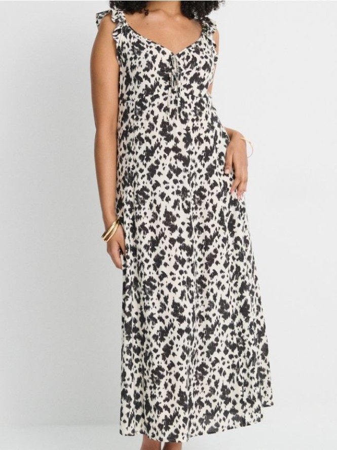 Wiskozowa sukienka midi ze wzorem allover - wielobarwny