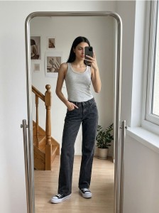 Jeansy straight low waist - czarny