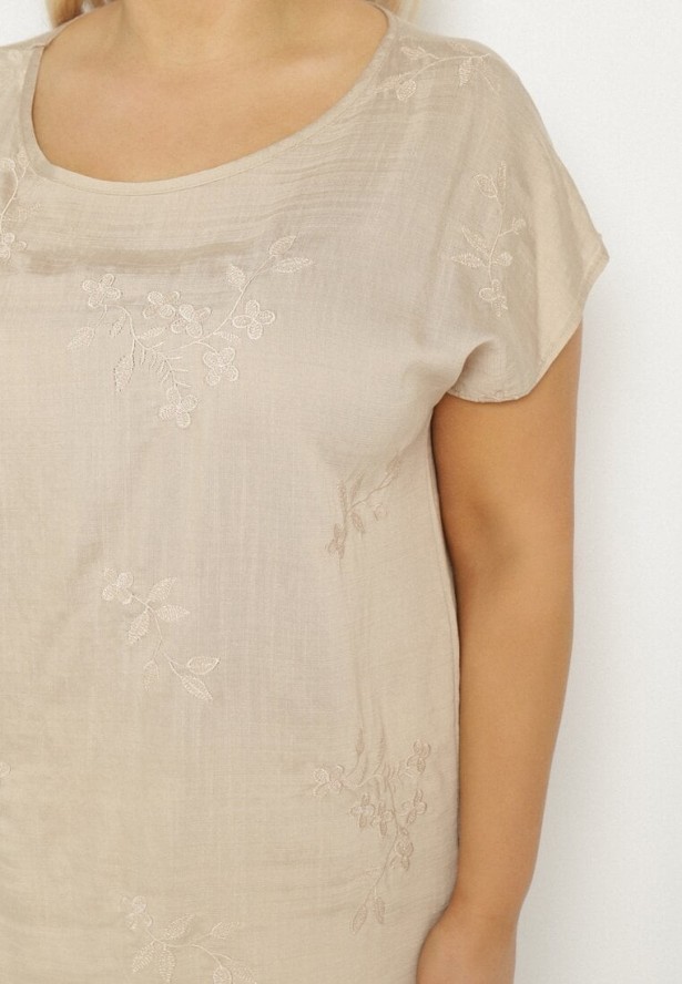 Beżowa Bluzka z Krótkim Luźnym Rękawem Mepola