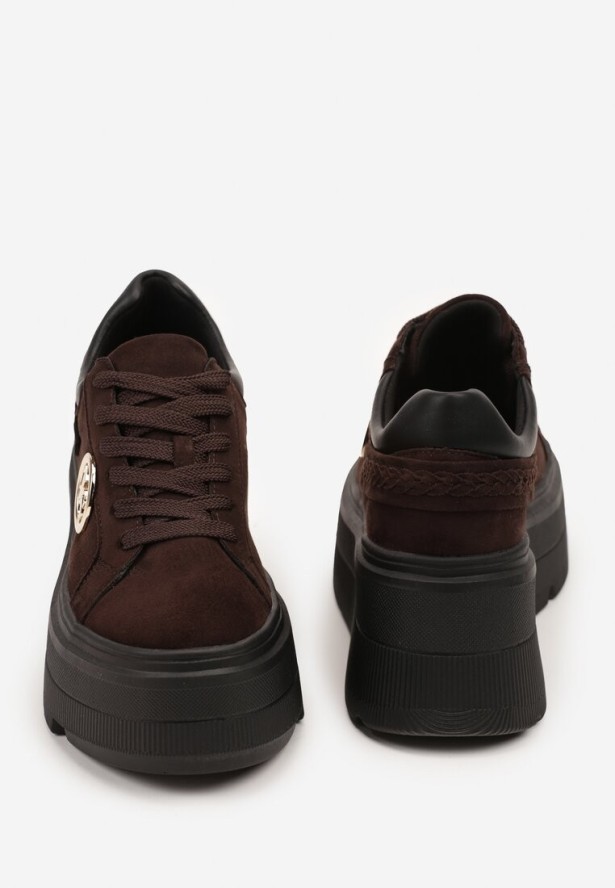Brązowe Sneakersy Vices na Grubej Podeszwie z Metaliczną Ozdobą Tatorelis