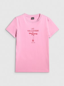 4F T-shirt regular z nadrukiem damski - różowy M