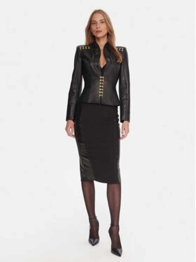 Elisabetta Franchi Kurtka z imitacji skóry GI-187-57E2-V680 Czarny Slim Fit