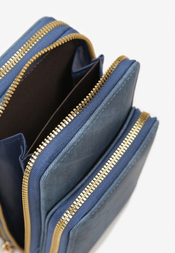 Granatowa Trzykomorowa Torebka z Cienkim Regulowanym Paskiem na Suwak Temime