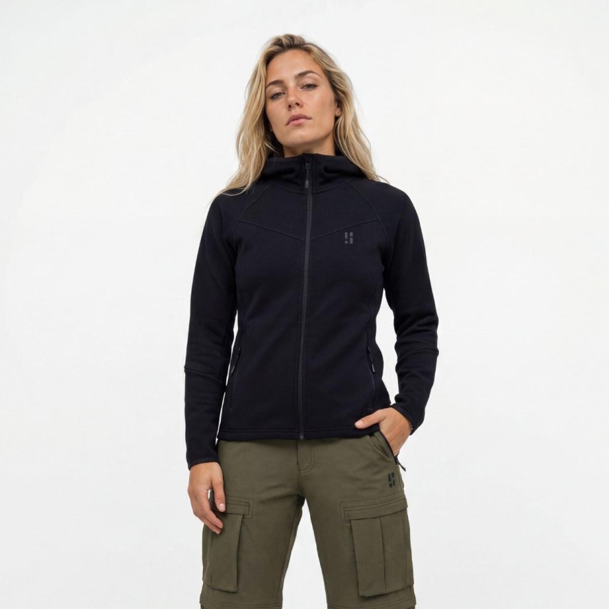 Poederbaas Damska Bluza Outdoor z Wełną Merynosów - Czarna