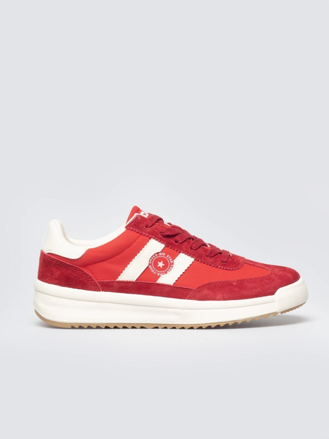 sneakersy damskie ze skórzanymi wstawkami czerwone tt274158 603