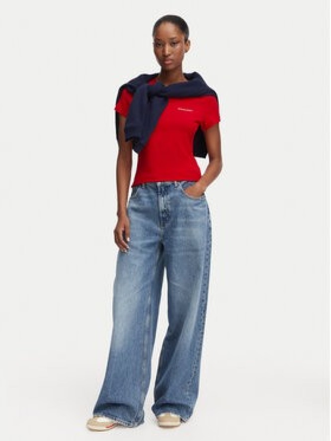 Tommy Jeans T-Shirt Ess Logo DW0DW23479 Czerwony ciemny Slim Fit
