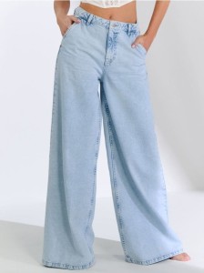 Jeansy wide leg high waist - niebieski