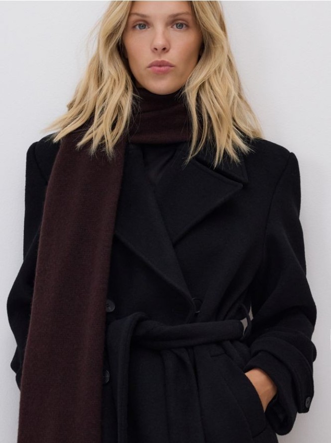 Szalik z wełną i kaszmirem - ciemnobrązowy