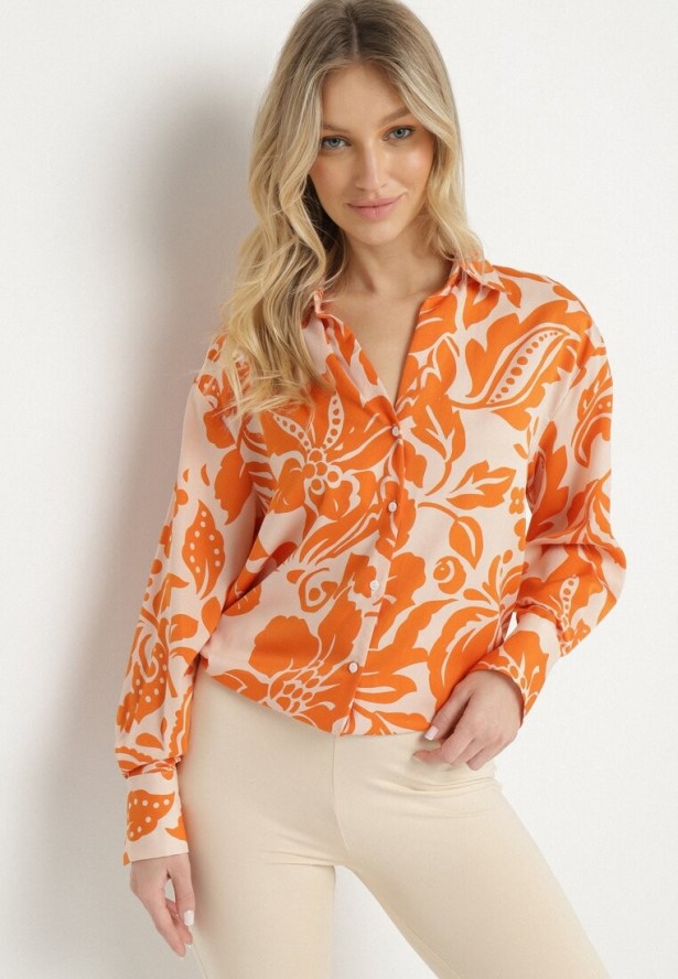 Pomarańczowa Koszula o Luźnym Fasonie w Kwiatowy Wzór Edala
