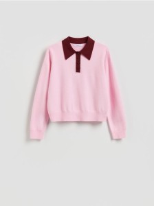 Sweter polo z wiskozą - różowy