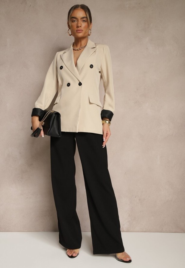 Beżowa Taliowana Marynarka Ozdobiona Klapami Evelhiria